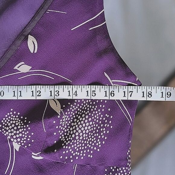 Vtg Y2K plum silk chiffon floral print sleeveless midi dress - Picture 8 of 14